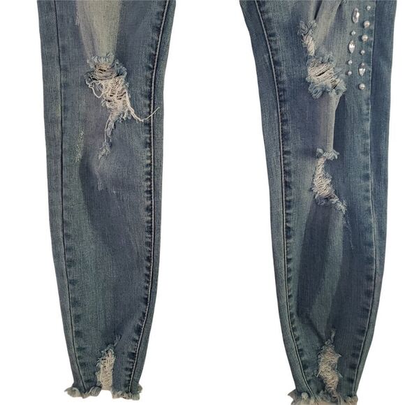 KanCan Skinny Jewel Embellished Highly Distressed Jeans - Picture 3 of 12